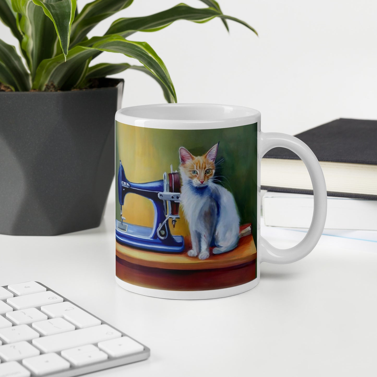 Glossy Mug  with "Sewing Cat" design - The Perfect Gift for People who Love to Sew