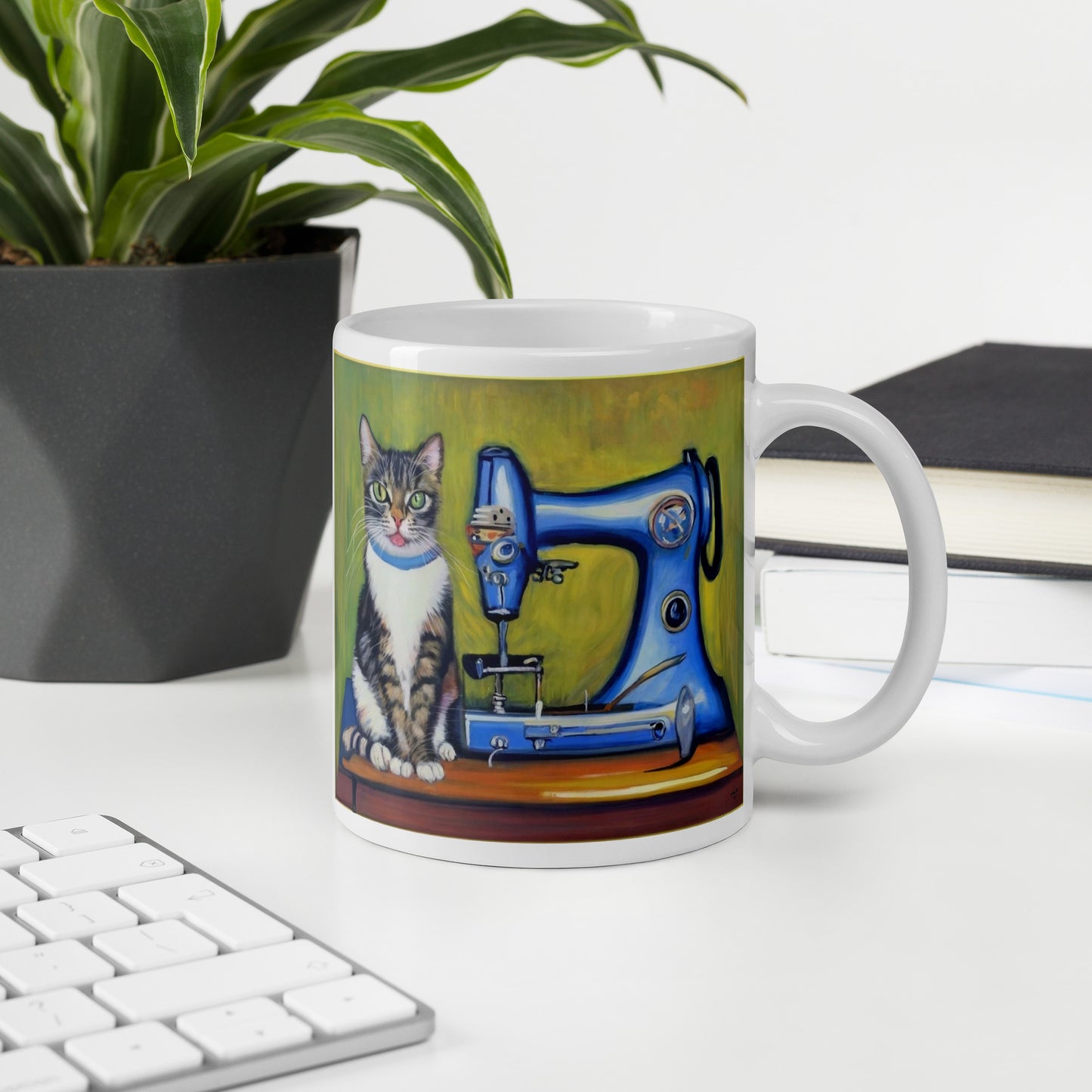 Glossy Mug  with "Sewing Cat" design - The Perfect Gift for People who Love to Sew