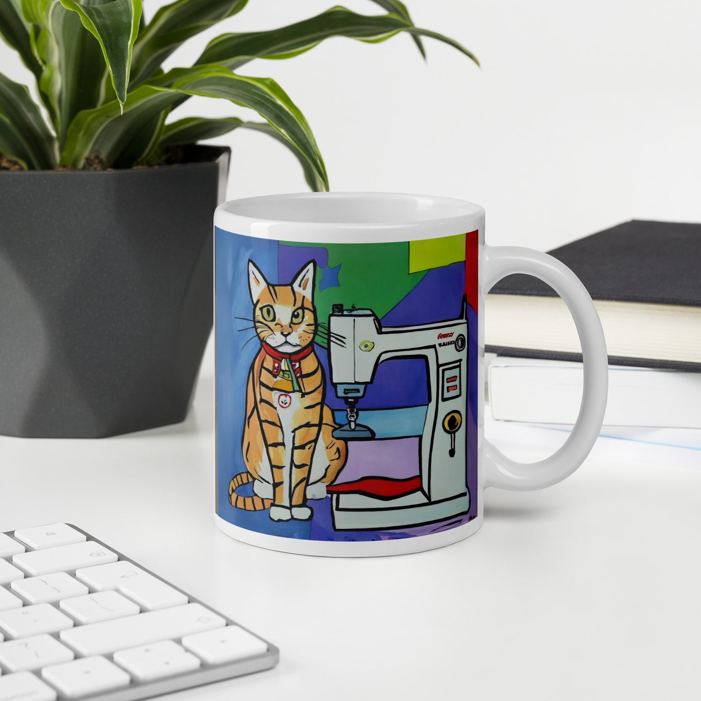 Glossy Mug  with "Sewing Cat" design - The Perfect Gift for People who Love to Sew