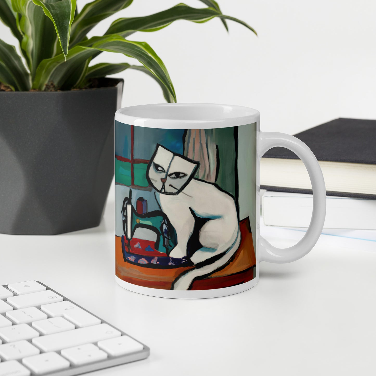 Glossy Mug  with "Sewing Cat" design - The Perfect Gift for People who Love to Sew