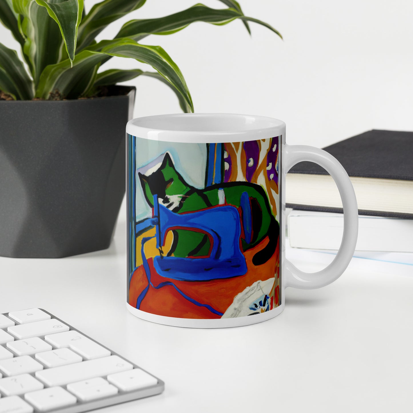 Glossy Mug  with "Sewing Cat" design - The Perfect Gift for People who Love to Sew