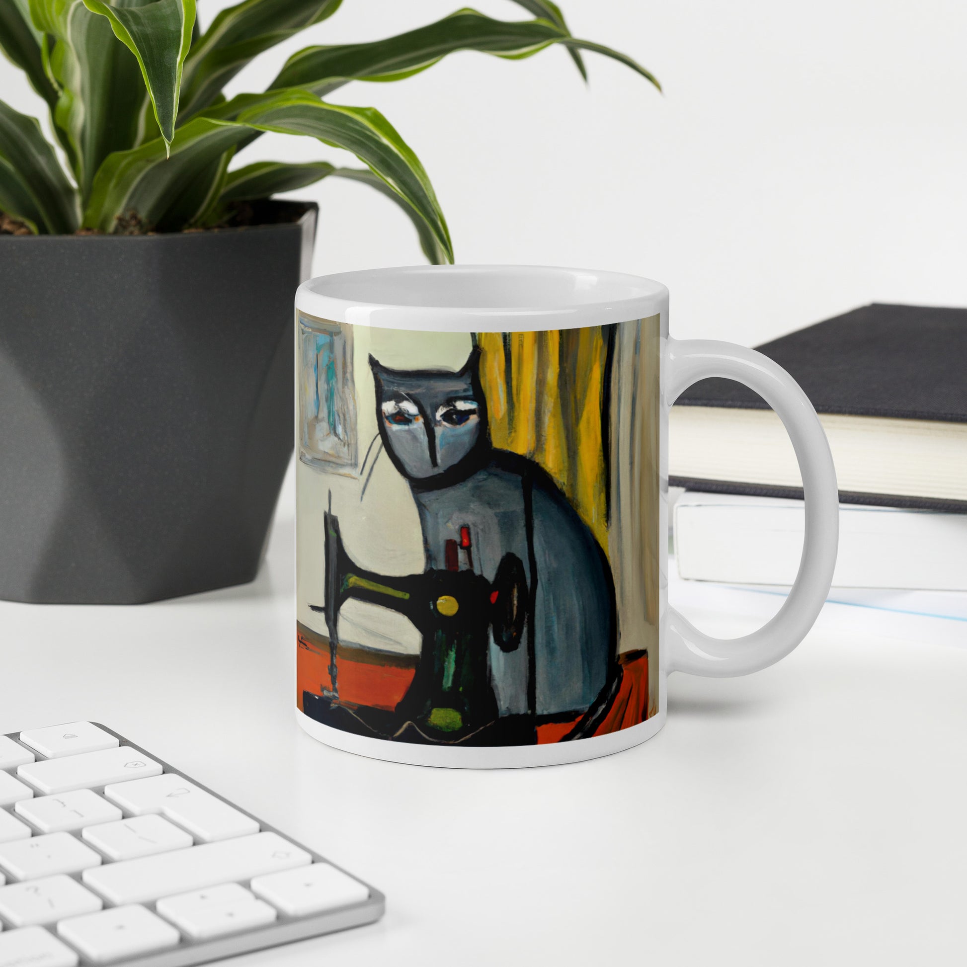 Glossy Mug  with "Sewing Cat" design - The Perfect Gift for People who Love to Sew