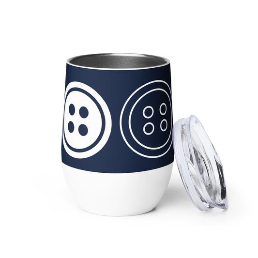 Navy Wine Tumbler with "Big Buttons" Graphic - The Perfect Gift for People who Love to Sew