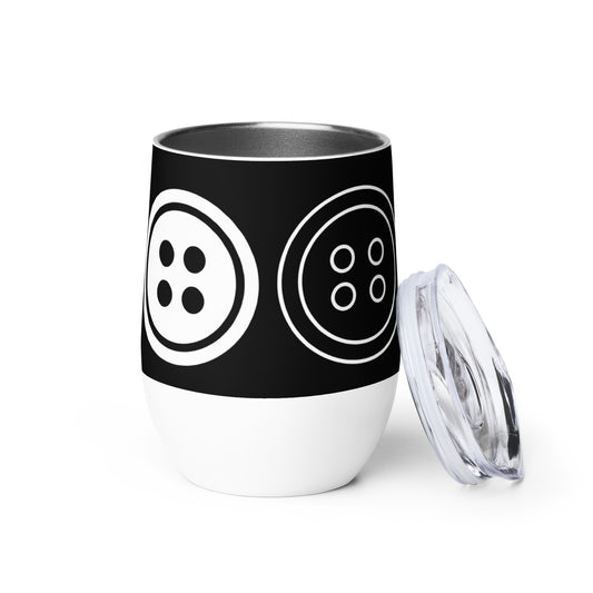 Black Wine Tumbler with "Big Buttons" Graphic - The Perfect Gift for People who Love to Sew