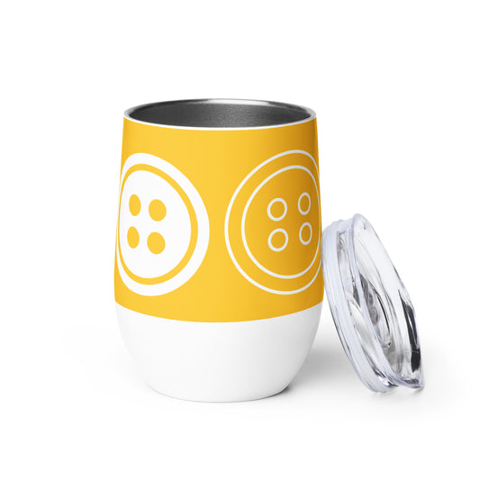 Yellow Wine Tumbler with "Big Buttons" Graphic - The Perfect Gift for People who Love to Sew