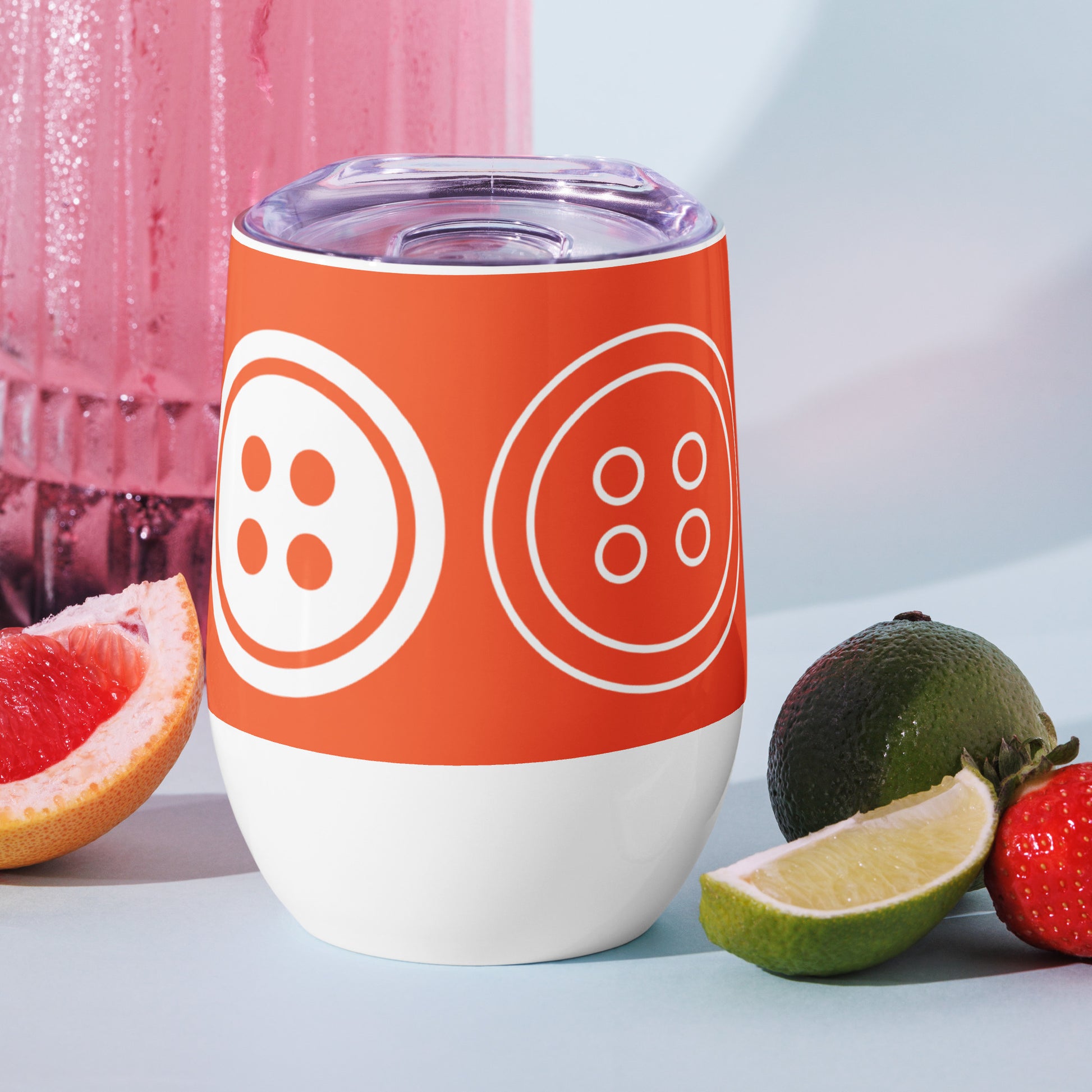 Orange Wine Tumbler with "Big Buttons" Graphic - The Perfect Gift for People who Love to Sew