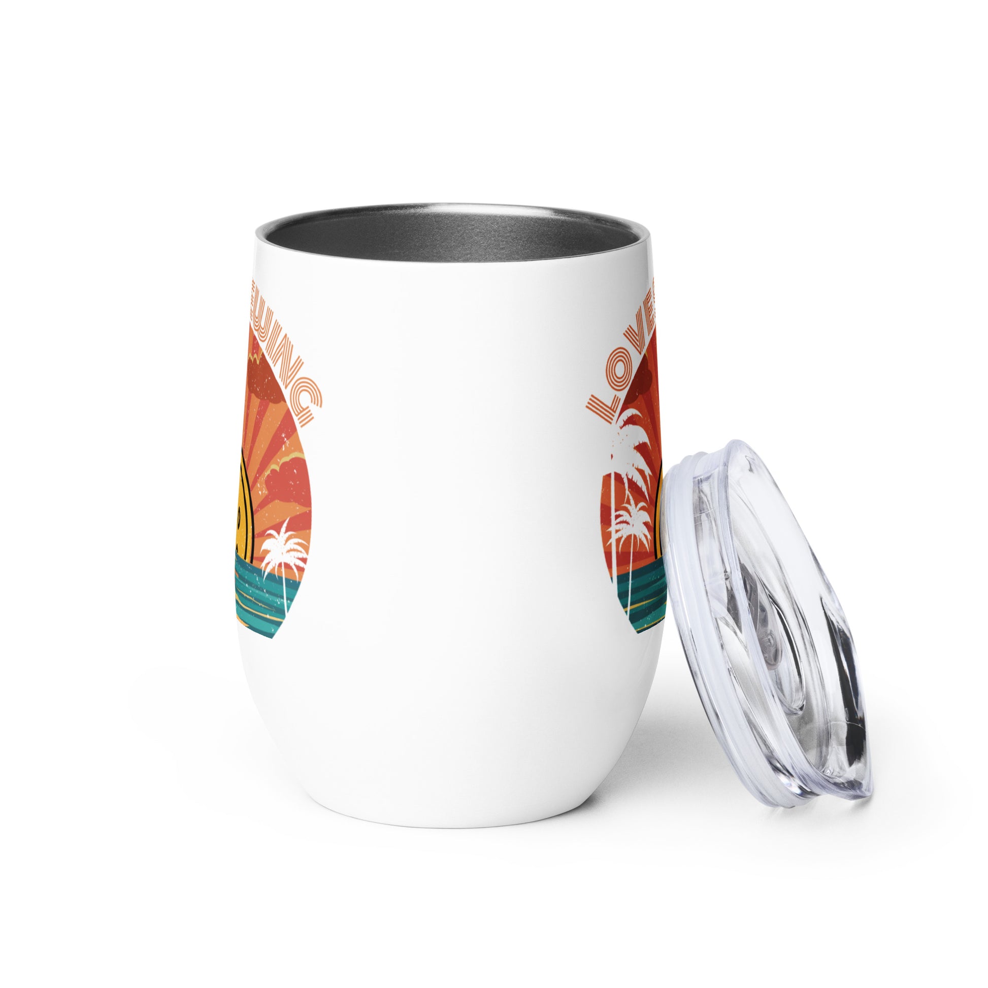 Wine Tumbler with "Tropical Love Sewing" design - The Perfect Gift for People who Love to Sew