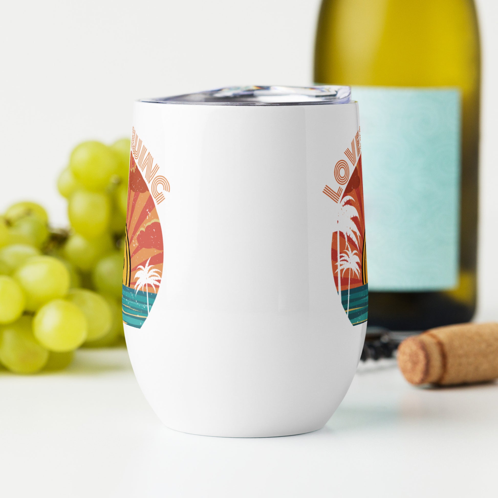 Wine Tumbler with "Tropical Love Sewing" design - The Perfect Gift for People who Love to Sew