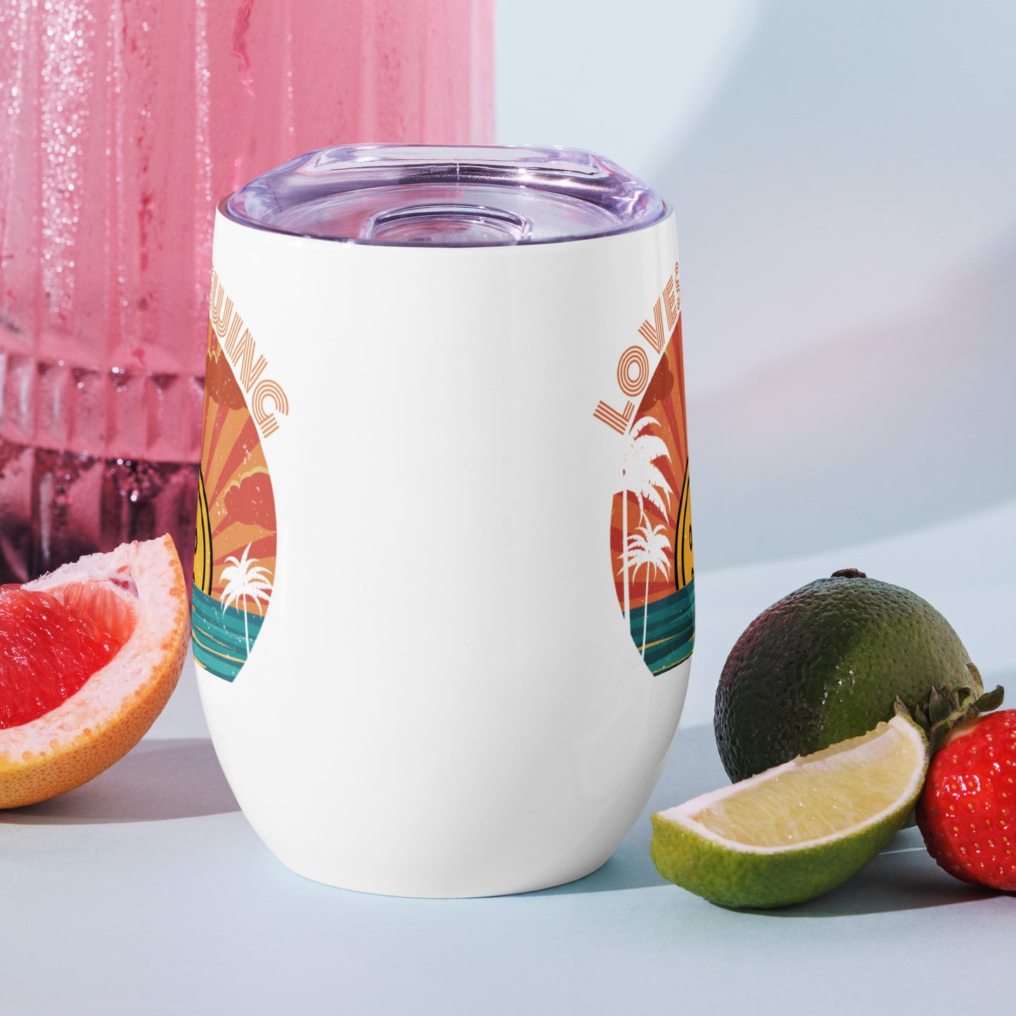 Wine Tumbler with "Tropical Love Sewing" design - The Perfect Gift for People who Love to Sew