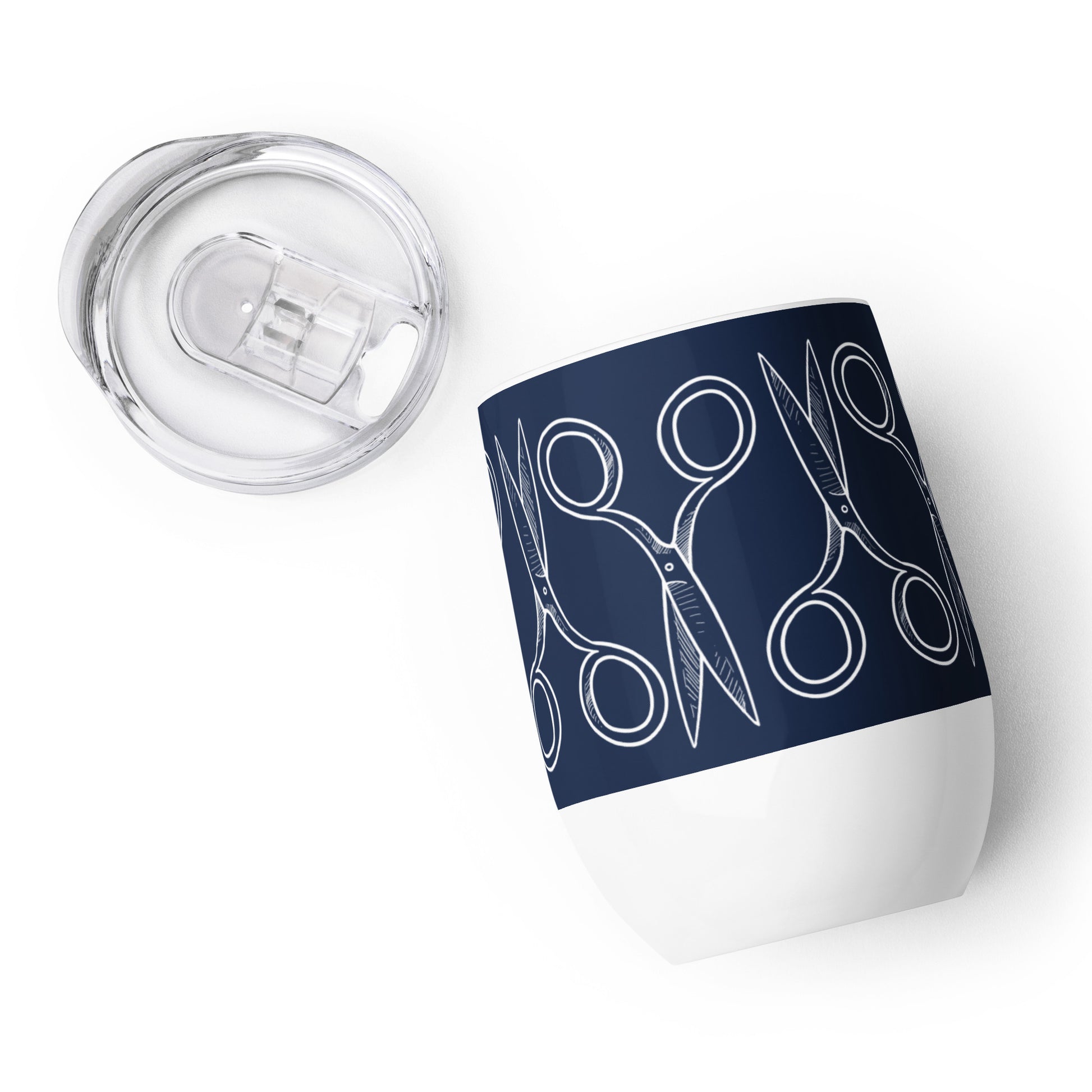 Navy Wine Tumbler with "Bold Scissor" Graphic - The Perfect Gift for People who Love to Sew