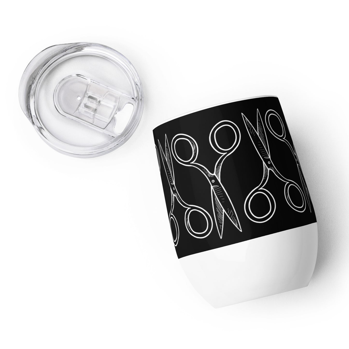 Black Wine Tumbler with "Bold Scissor" Graphic - The Perfect Gift for People who Love to Sew