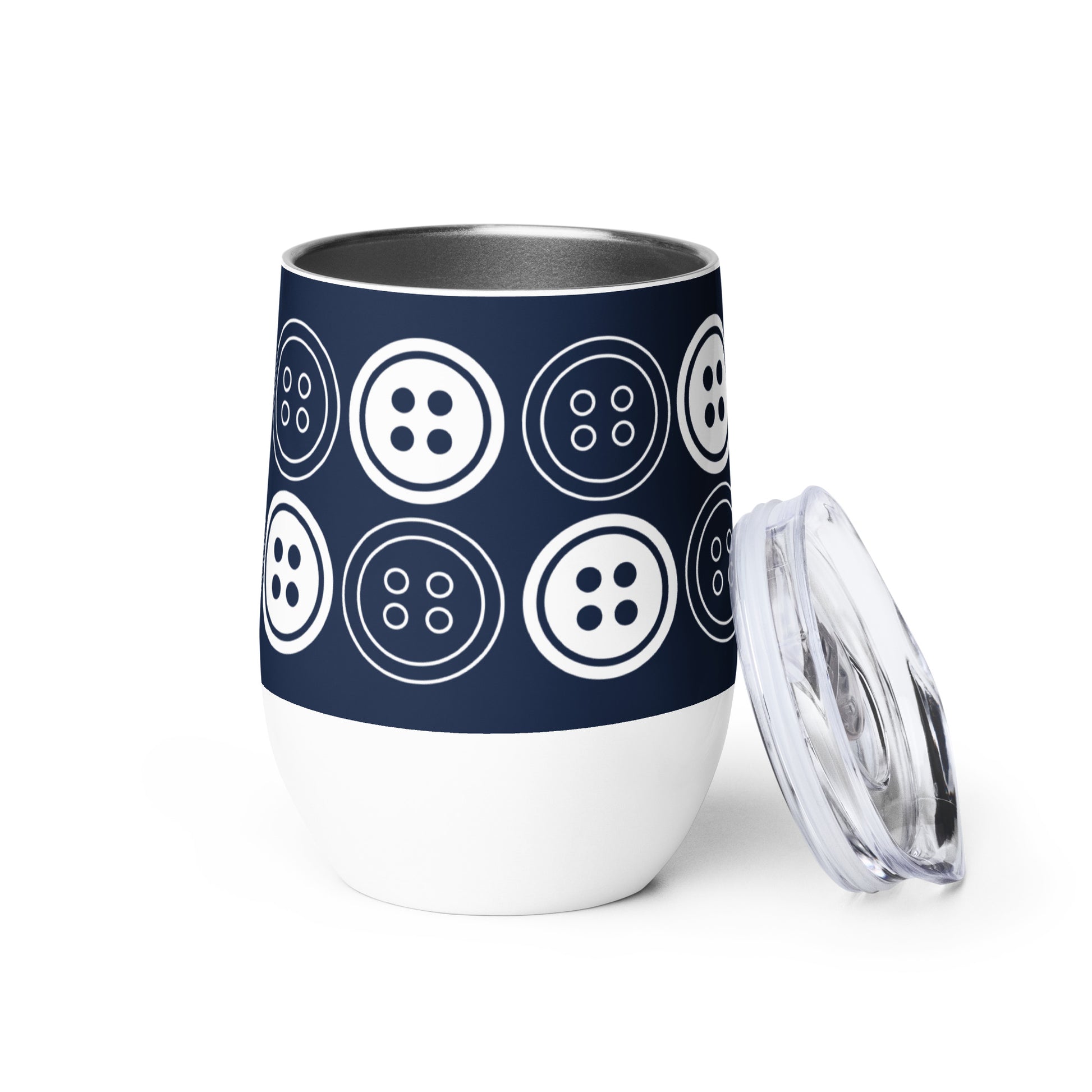 Navy Wine Tumbler with "Buttons" Graphic - The Perfect Gift for People who Love to Sew