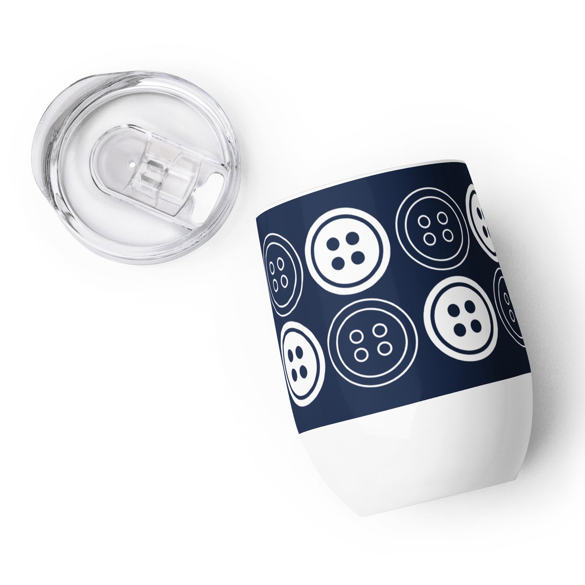 Navy Wine Tumbler with "Buttons" Graphic - The Perfect Gift for People who Love to Sew