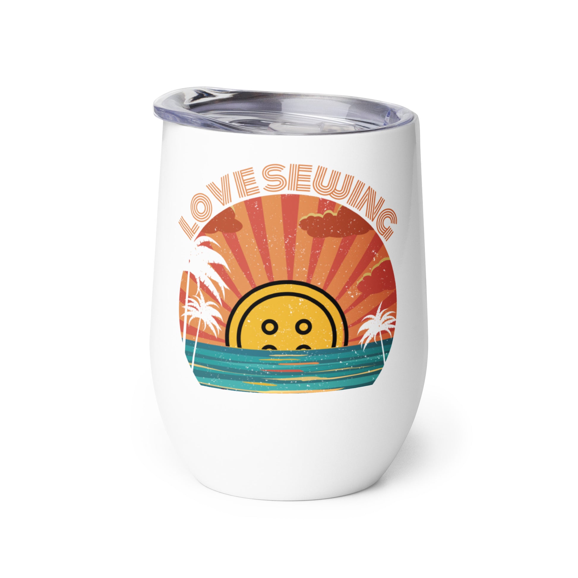 Wine Tumbler with "Tropical Love Sewing" design - The Perfect Gift for People who Love to Sew