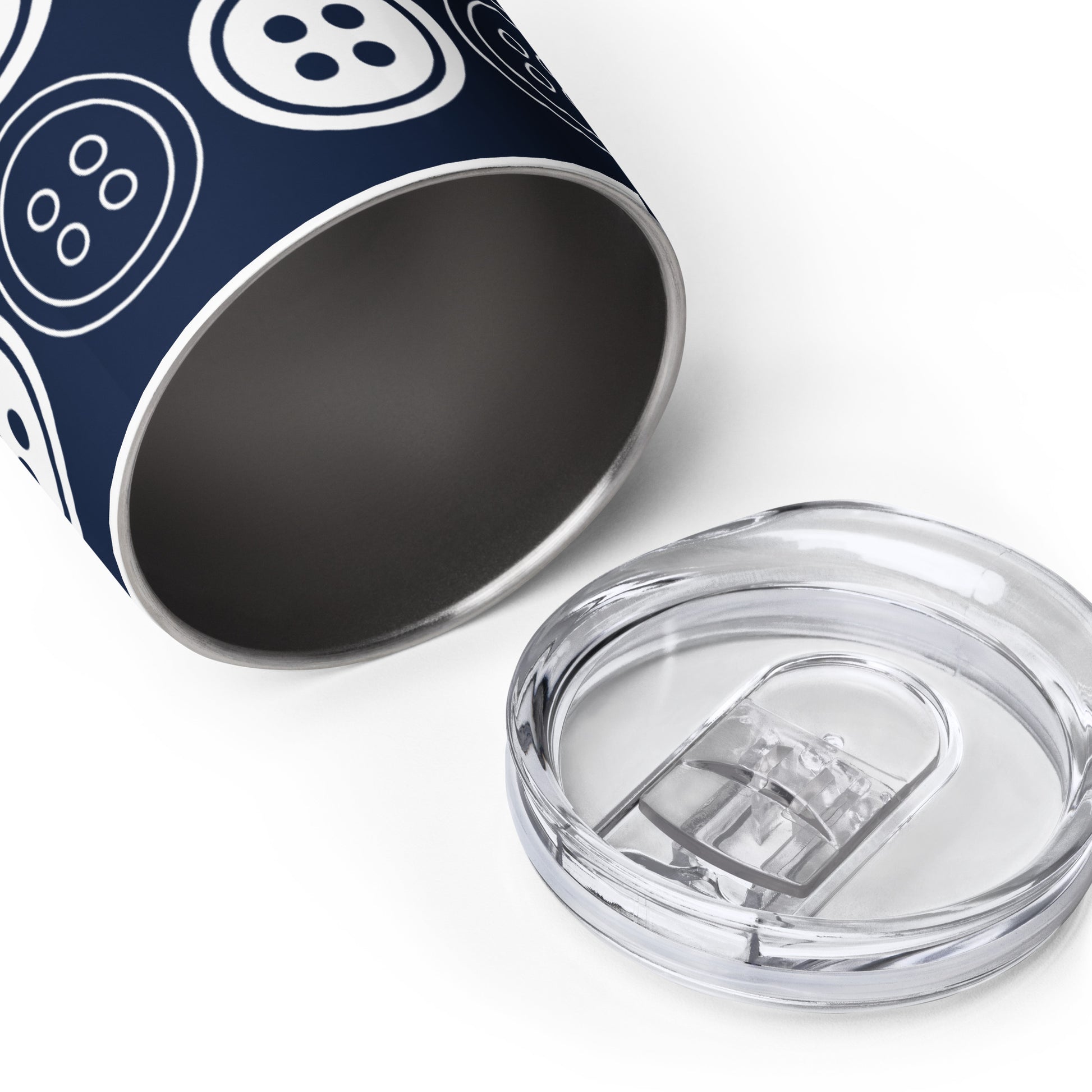 Navy Wine Tumbler with "Buttons" Graphic - The Perfect Gift for People who Love to Sew