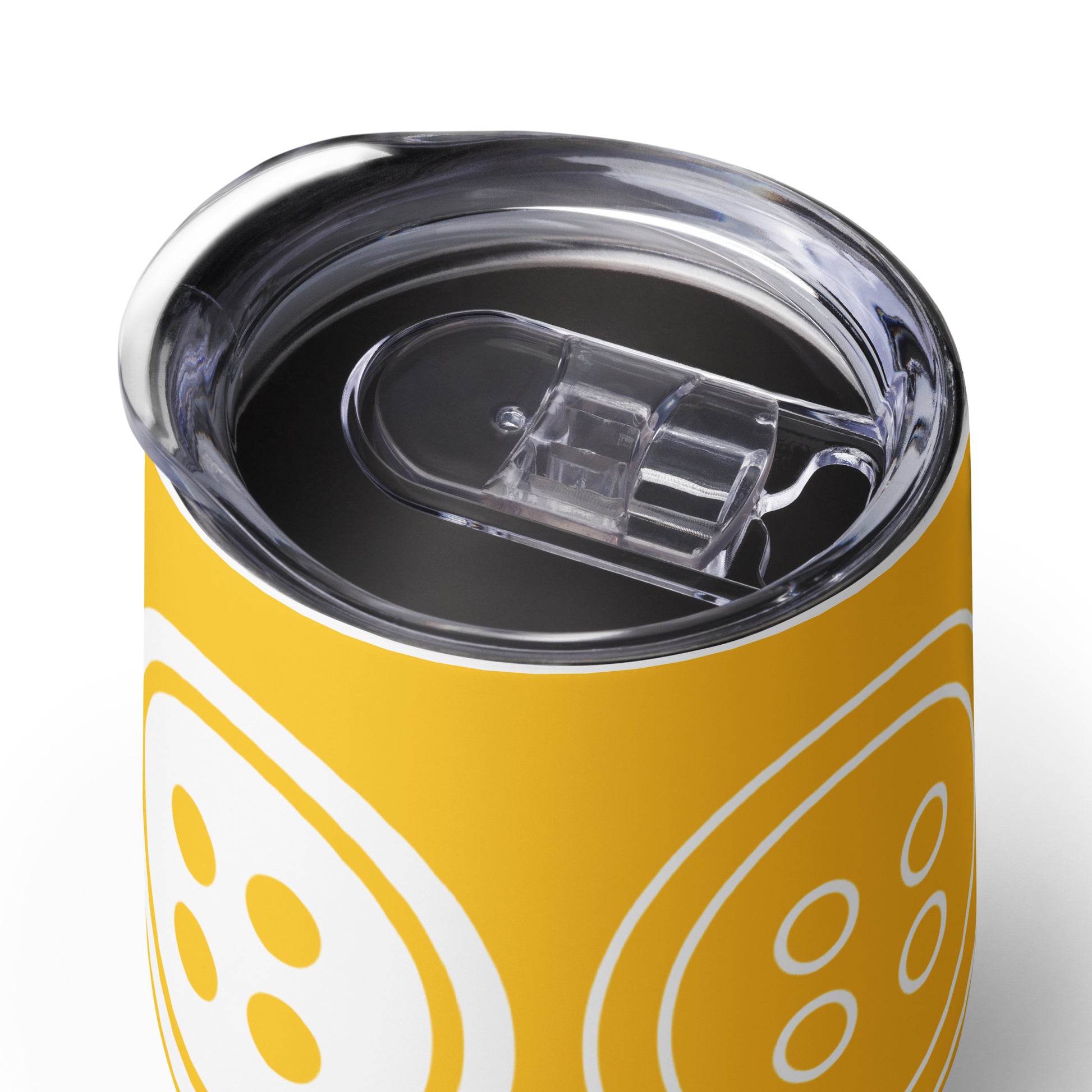 Yellow Wine Tumbler with "Big Buttons" Graphic - The Perfect Gift for People who Love to Sew