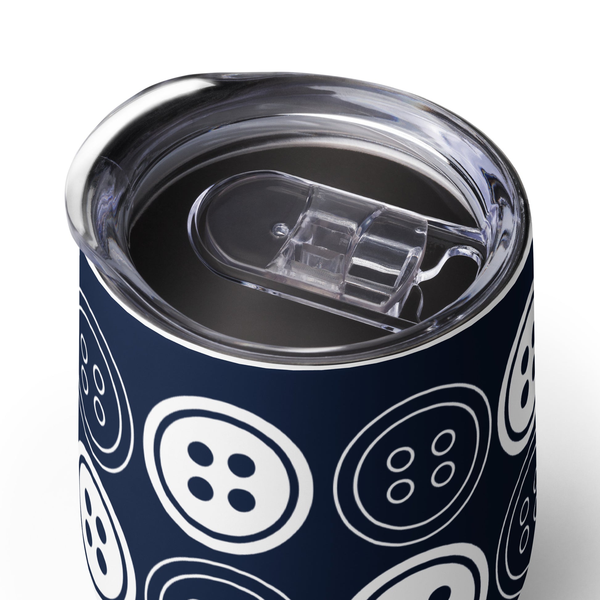 Navy Wine Tumbler with "Buttons" Graphic - The Perfect Gift for People who Love to Sew