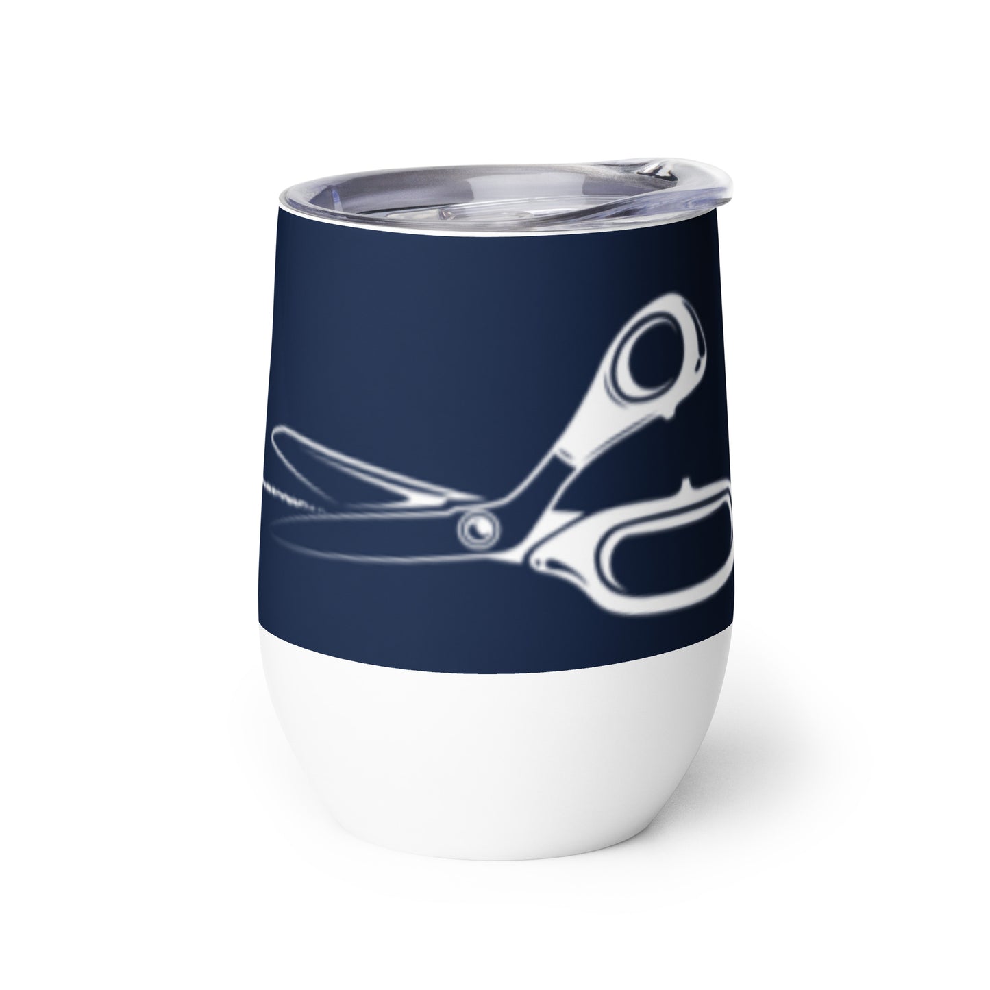 Navy Wine Tumbler with "Geometric Scissor" Graphic - The Perfect Gift for People who Love to Sew