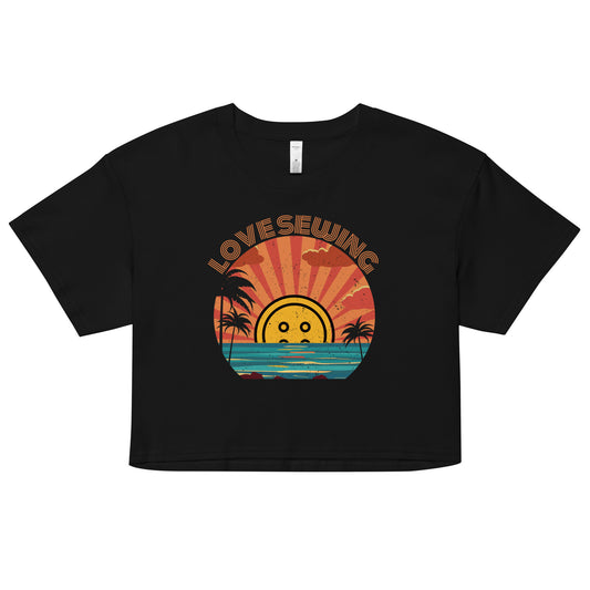 Black Crop top with "Tropical Love Sewing" design – The Perfect Gift for People who Love to Sew