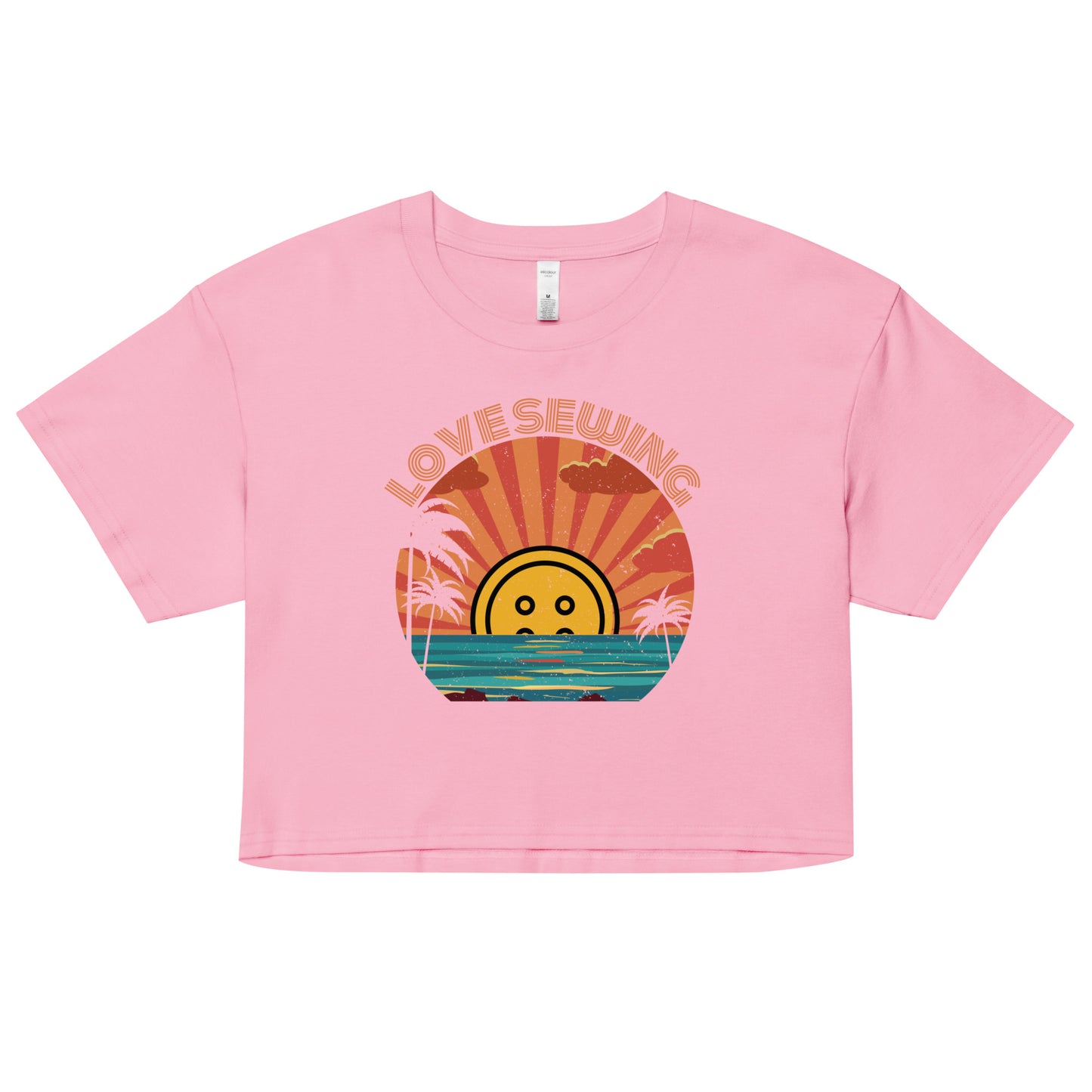 Bubblegum Crop top with "Tropical Love Sewing" design – The Perfect Gift for People who Love to Sew