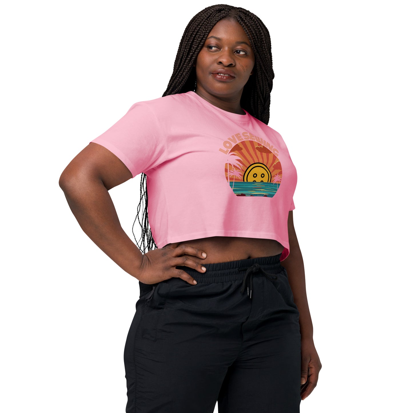 Bubblegum Crop top with "Tropical Love Sewing" design – The Perfect Gift for People who Love to Sew