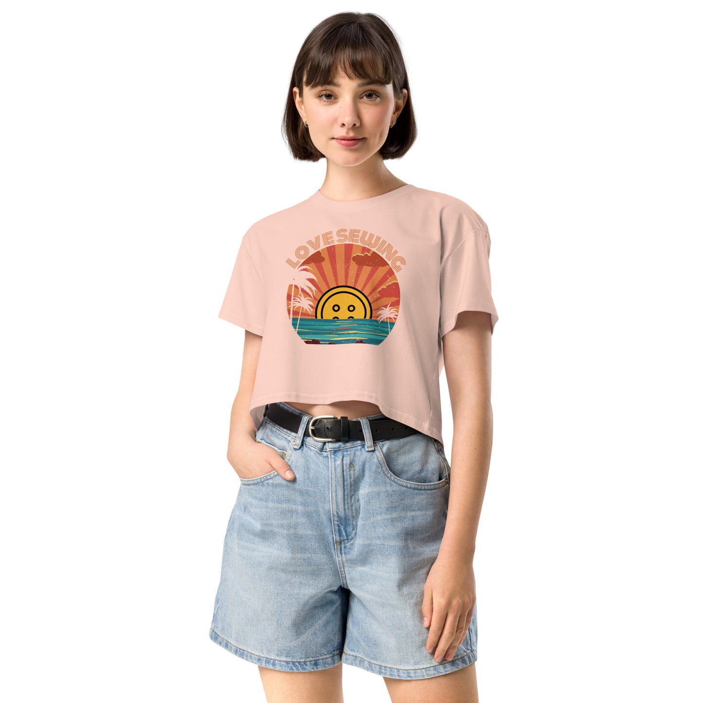 Pale Pink Crop top with "Tropical Love Sewing" design – The Perfect Gift for People who Love to Sew