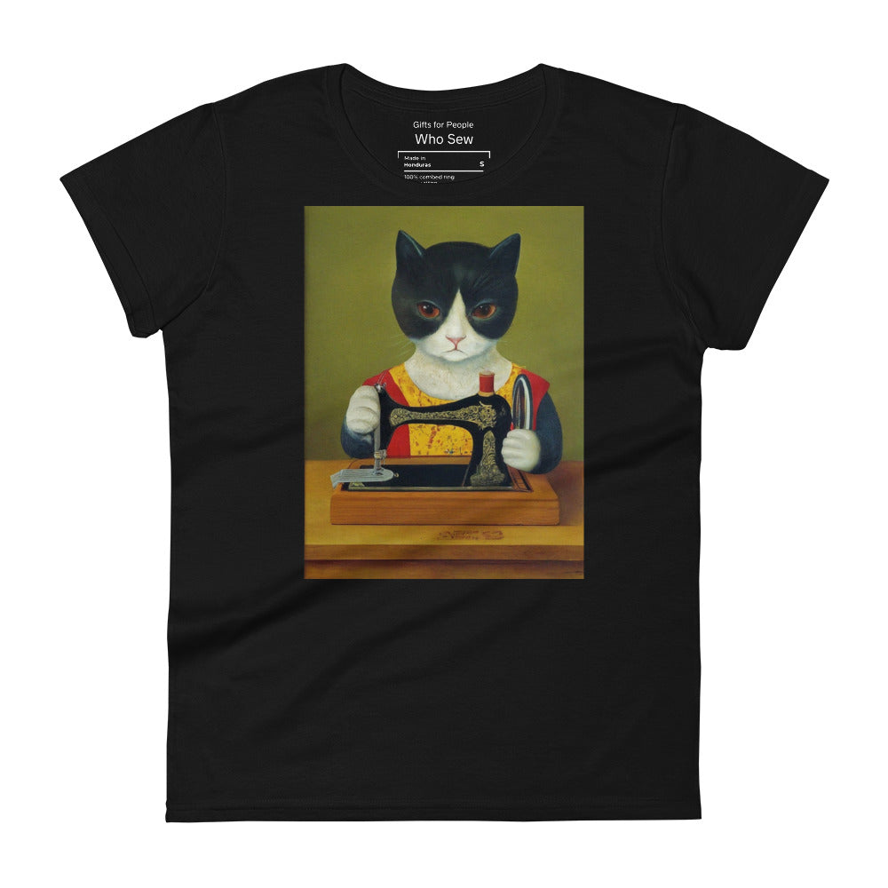 Women's T-shirt with "Sewing Cat" design – The Perfect Gift for People who Love to Sew