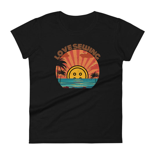 Black Short Sleeve T-shirt with "Tropical Love Sewing" design – The Perfect Gift for People who Love to Sew