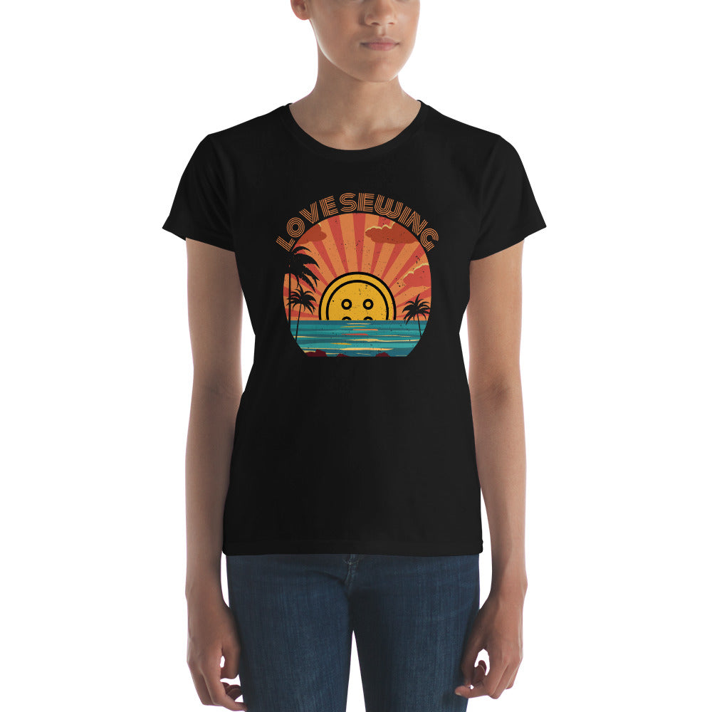 Black Short Sleeve T-shirt with "Tropical Love Sewing" design – The Perfect Gift for People who Love to Sew