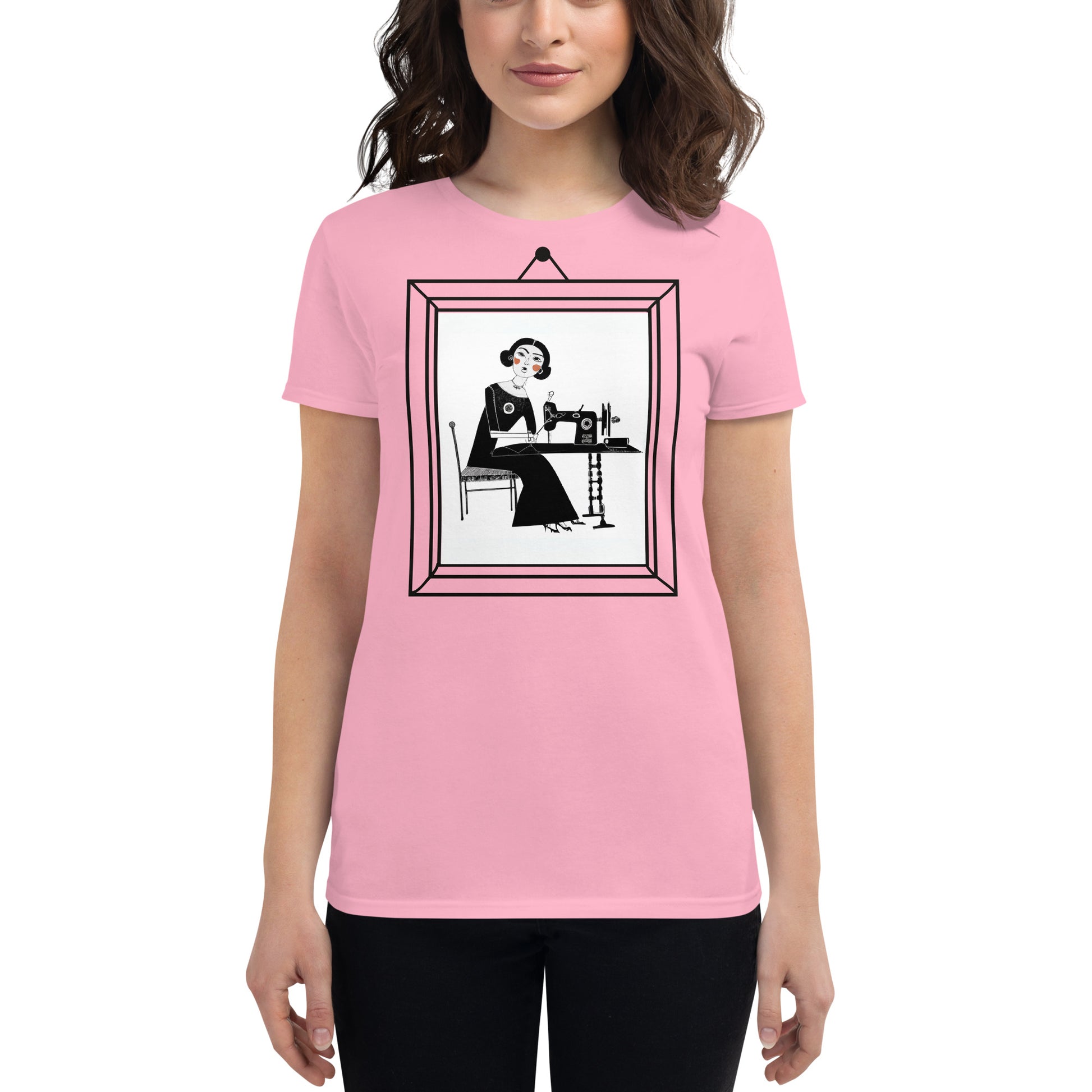 Short Sleeve T-shirt with "Women Sewing" design - The Perfect Gift for People who Love to Sew