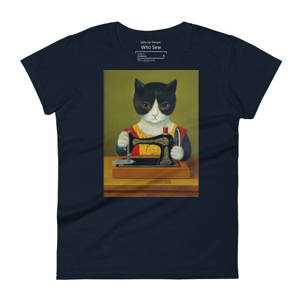 Women's T-shirt with "Sewing Cat" design – The Perfect Gift for People who Love to Sew