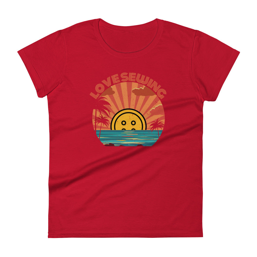 True Red Short Sleeve T-shirt with "Tropical Love Sewing" design – The Perfect Gift for People who Love to Sew