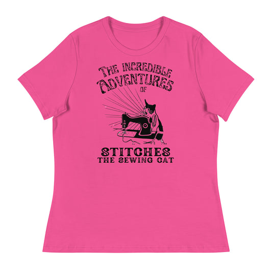 Women's T-shirt with "The Incredible Adventures of Stitches the Sewing Cat" design – The Perfect Gift for People who Love to Sew