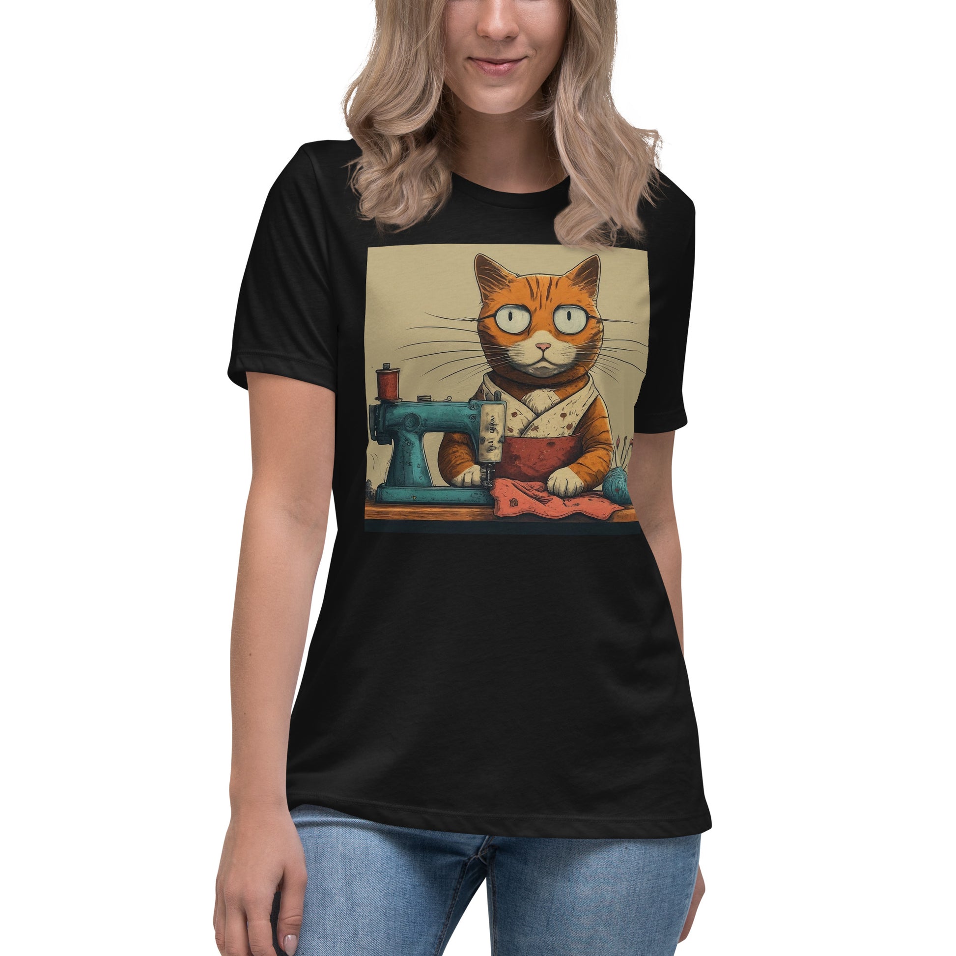 Women's T-shirt with "Sewing Cat" design – The Perfect Gift for People who Love to Sew