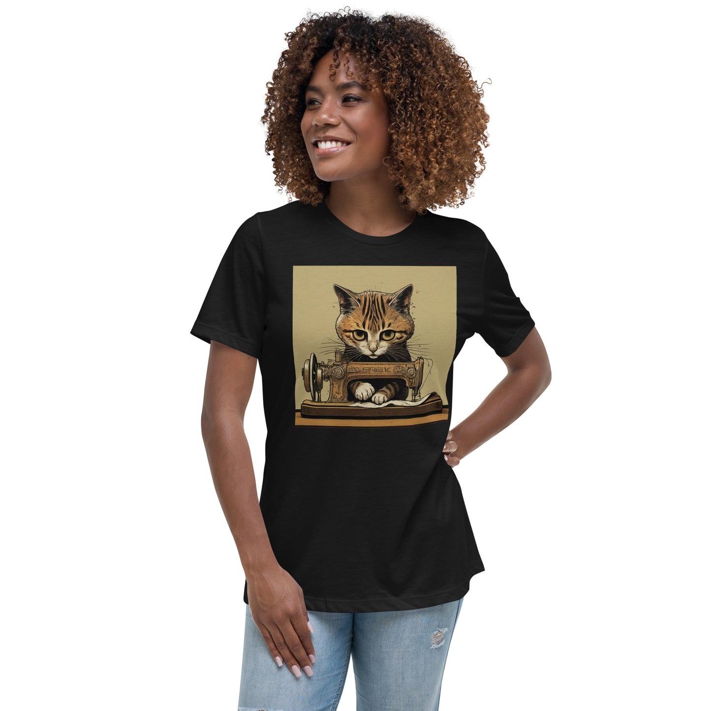 Women's T-shirt with "Sewing Cat" design – The Perfect Gift for People who Love to Sew