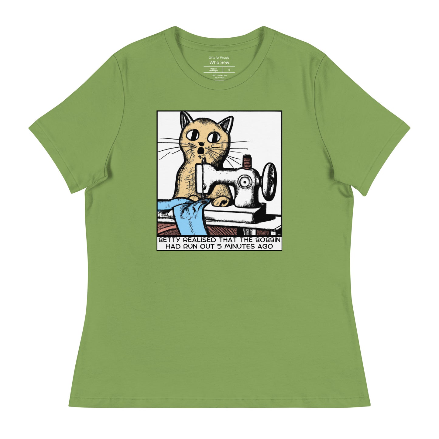 Women's T-shirt with "Betty Realised the Bobbin Ran Out Sewing Cat" design – The Perfect Gift for People who Love to Sew