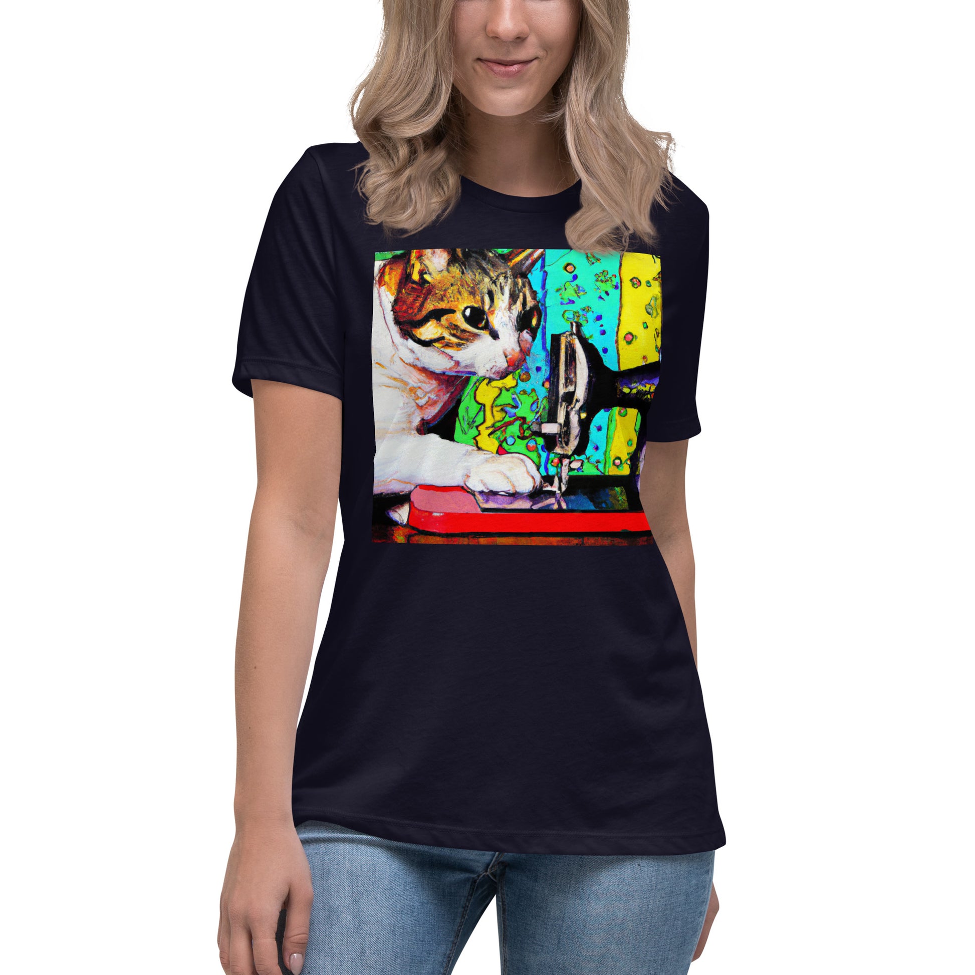 Women's T-shirt with "Sewing Cat" design – The Perfect Gift for People who Love to Sew