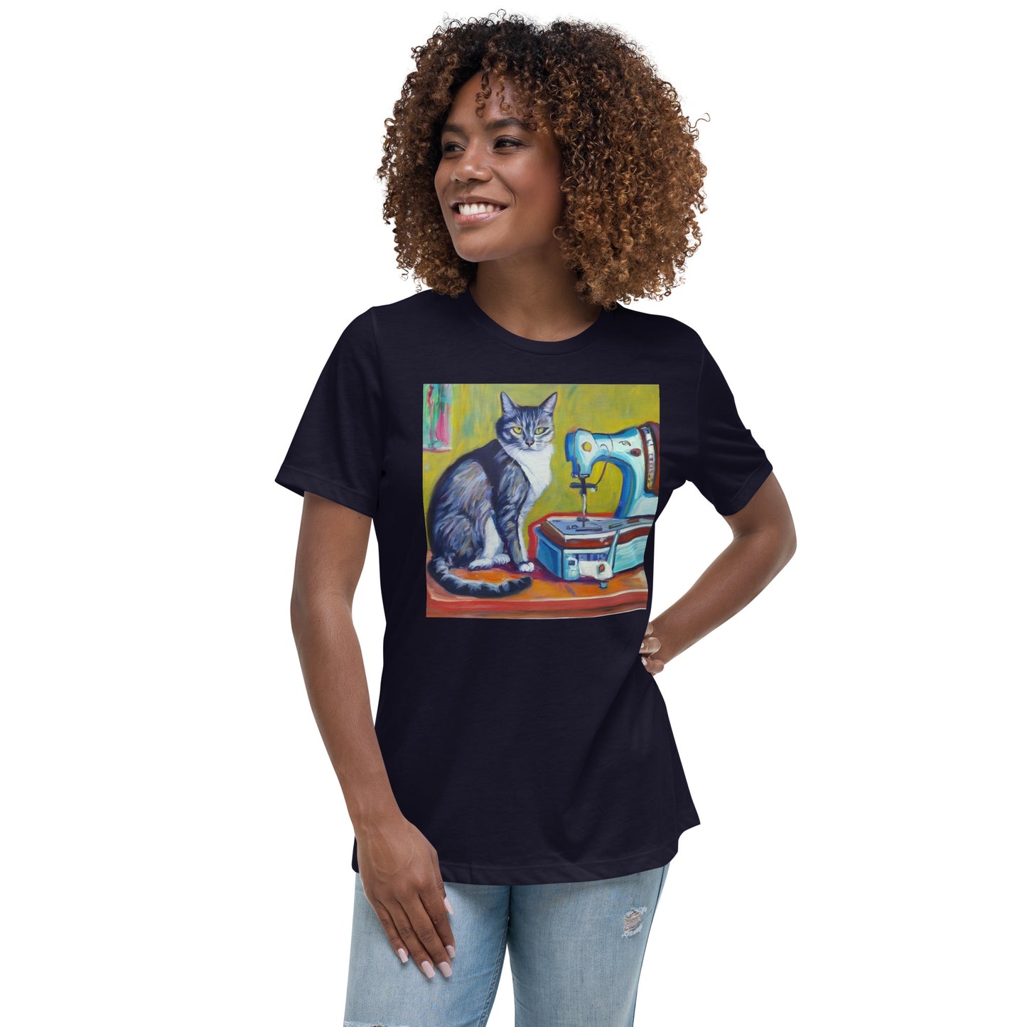 Women's T-shirt with "Sewing Cat" design – The Perfect Gift for People who Love to Sew