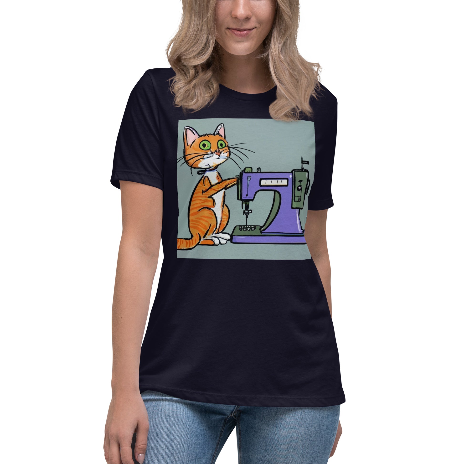 Women's T-shirt with "Sewing Cat" design – The Perfect Gift for People who Love to Sew