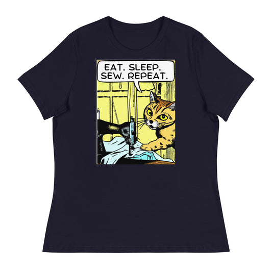 Women's T-shirt with "Eat. Sleep. Sew. Repeat. Sewing Cat" design – The Perfect Gift for People who Love to Sew