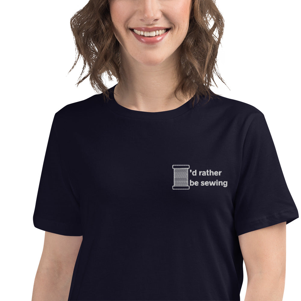 Women's T-shirt with "I'd Rather be Sewing" embroidered design – The Perfect Gift for People who Love to Sew