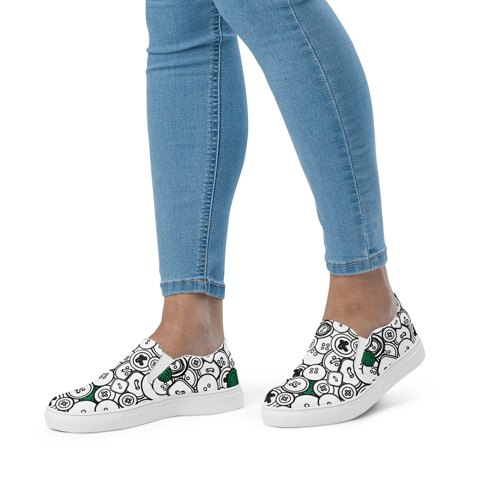 Slip-on Canvas Shoes with "Green Buttons", design, the perfect gift for people who love to sew